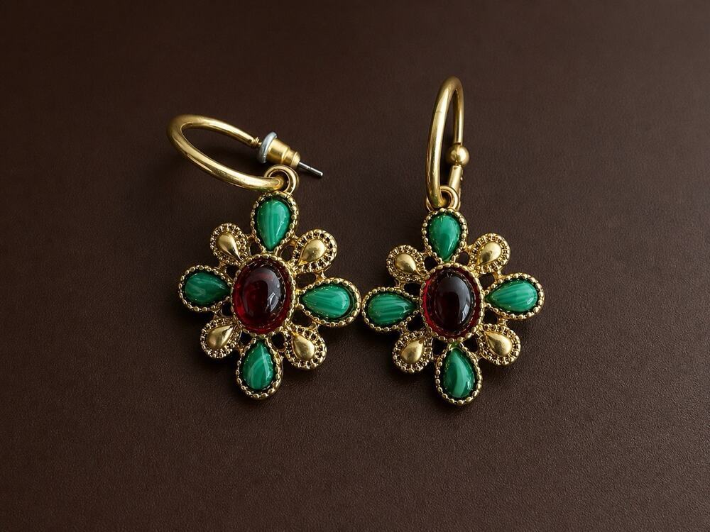 Chico’s Cross Earrings Court CZ VTG Gold Flower Open Hoop Museum Boho Retro